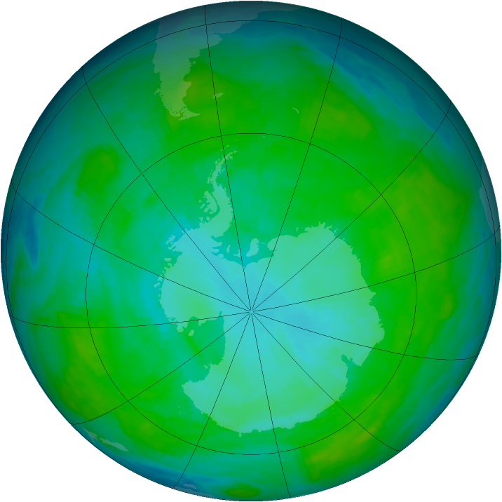 Antarctic ozone map for 15 January 1988